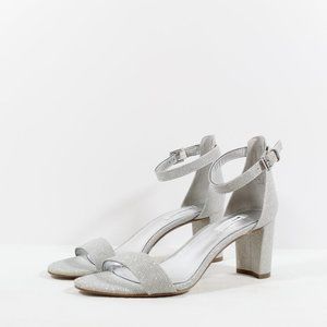 Nine West Pruce Ankle Strap Block Heel Sandals - Pearl Glitter 7.5M